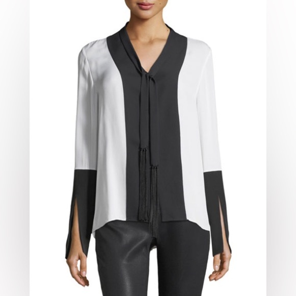 ELIE TAHARI Mavrick TwoTone Silk Blouse - - Picture 2 of 9